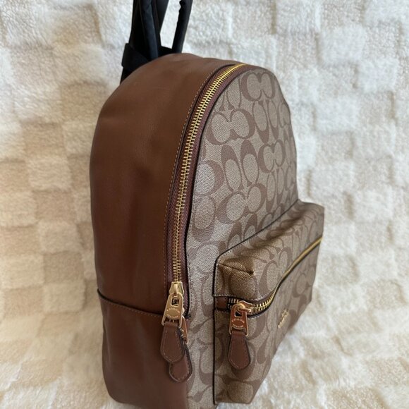 NWT! RARE! Coach Charlie Backpack In Signature Kahki Saddle Women\'s Bag F32200 main image 5